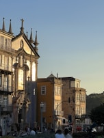 Historic colonial architecture in Puebla illuminated by warm sunset light.