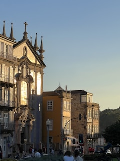 Historic colonial architecture in Puebla illuminated by warm sunset light.