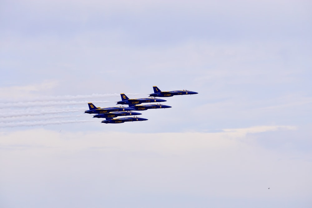 a group of jets flying in formation