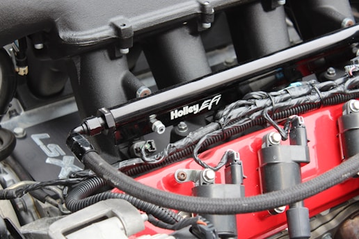 a car engine with its hood open