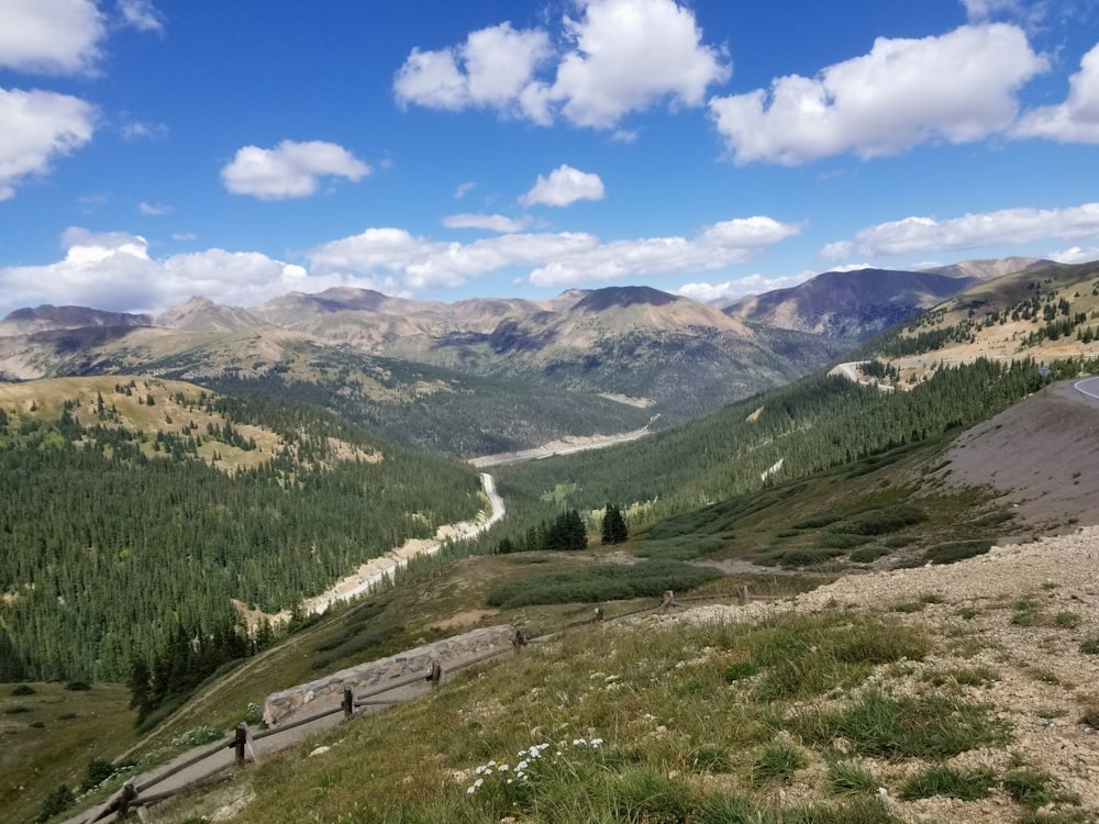 a landscape with hills and trees