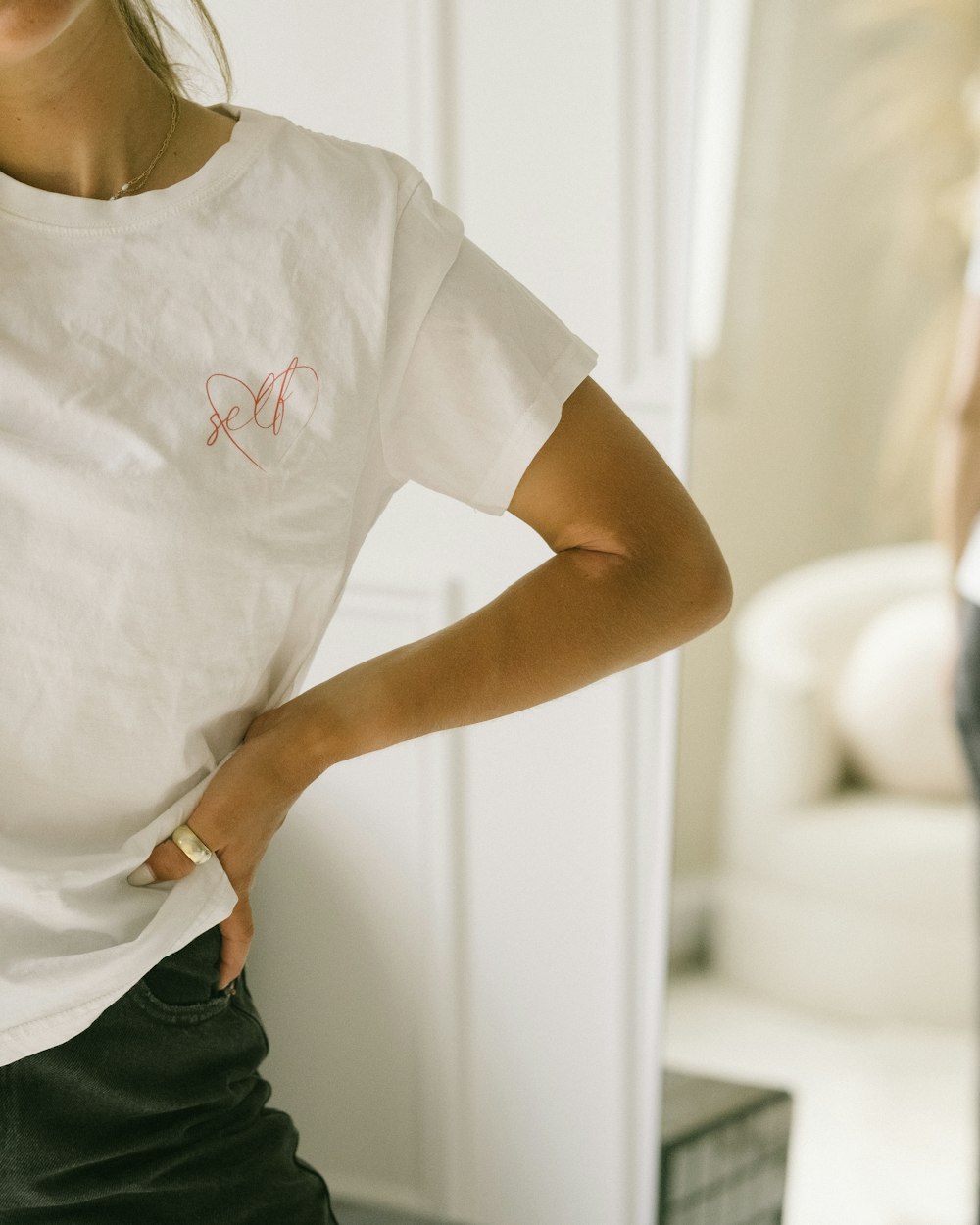 a person wearing a white shirt