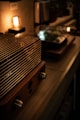 a wooden cabinet with a glass top