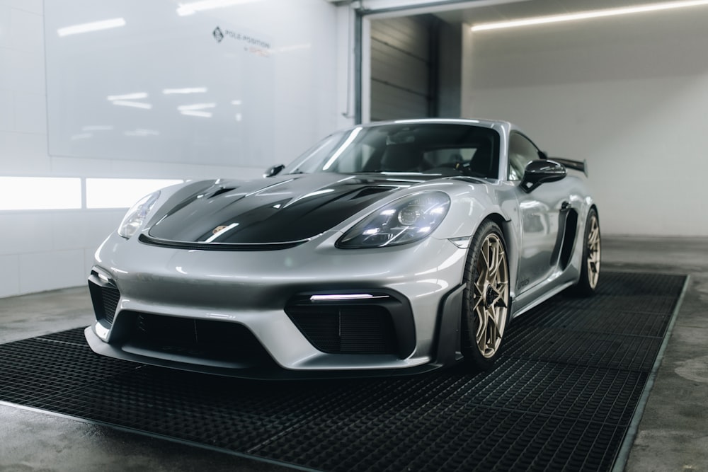 a black and white sports car