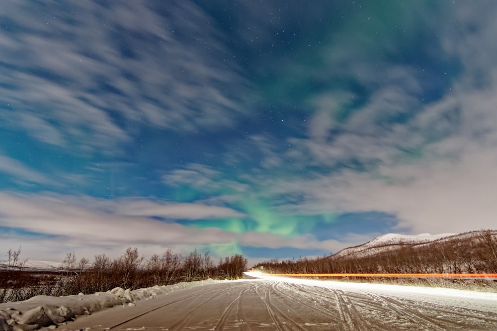 uma paisagem nevada com árvores e montanhas