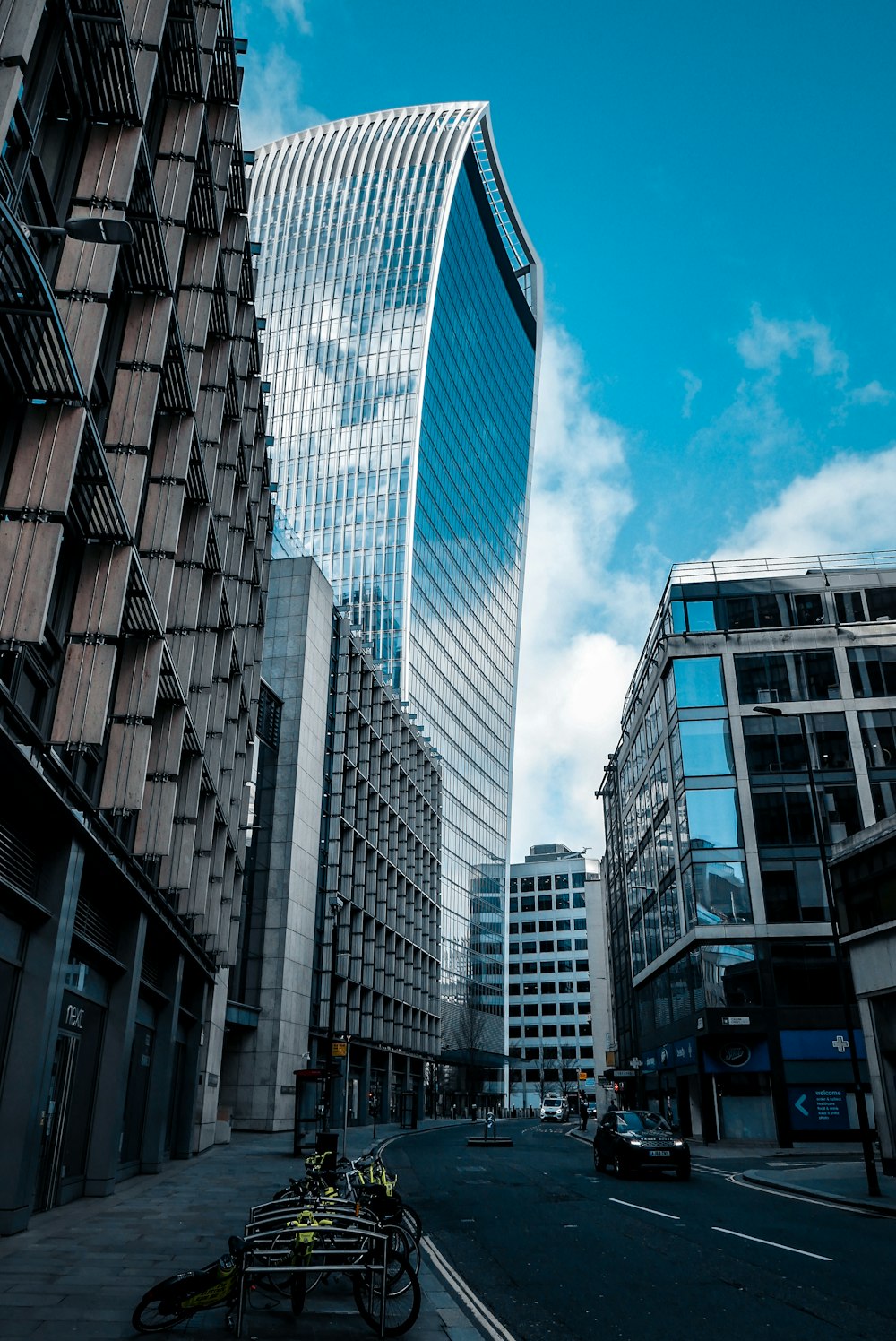 a street with tall buildings on either side of it