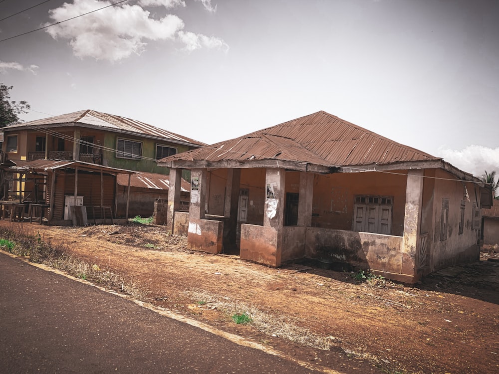 a couple of wooden buildings