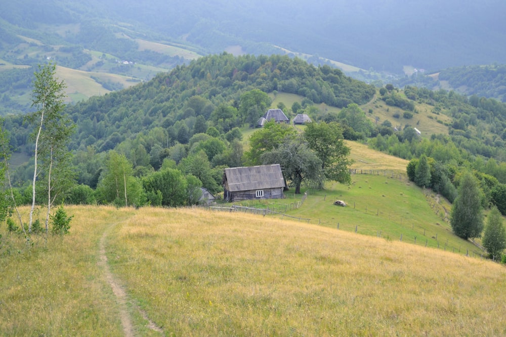 a house in a grassy field