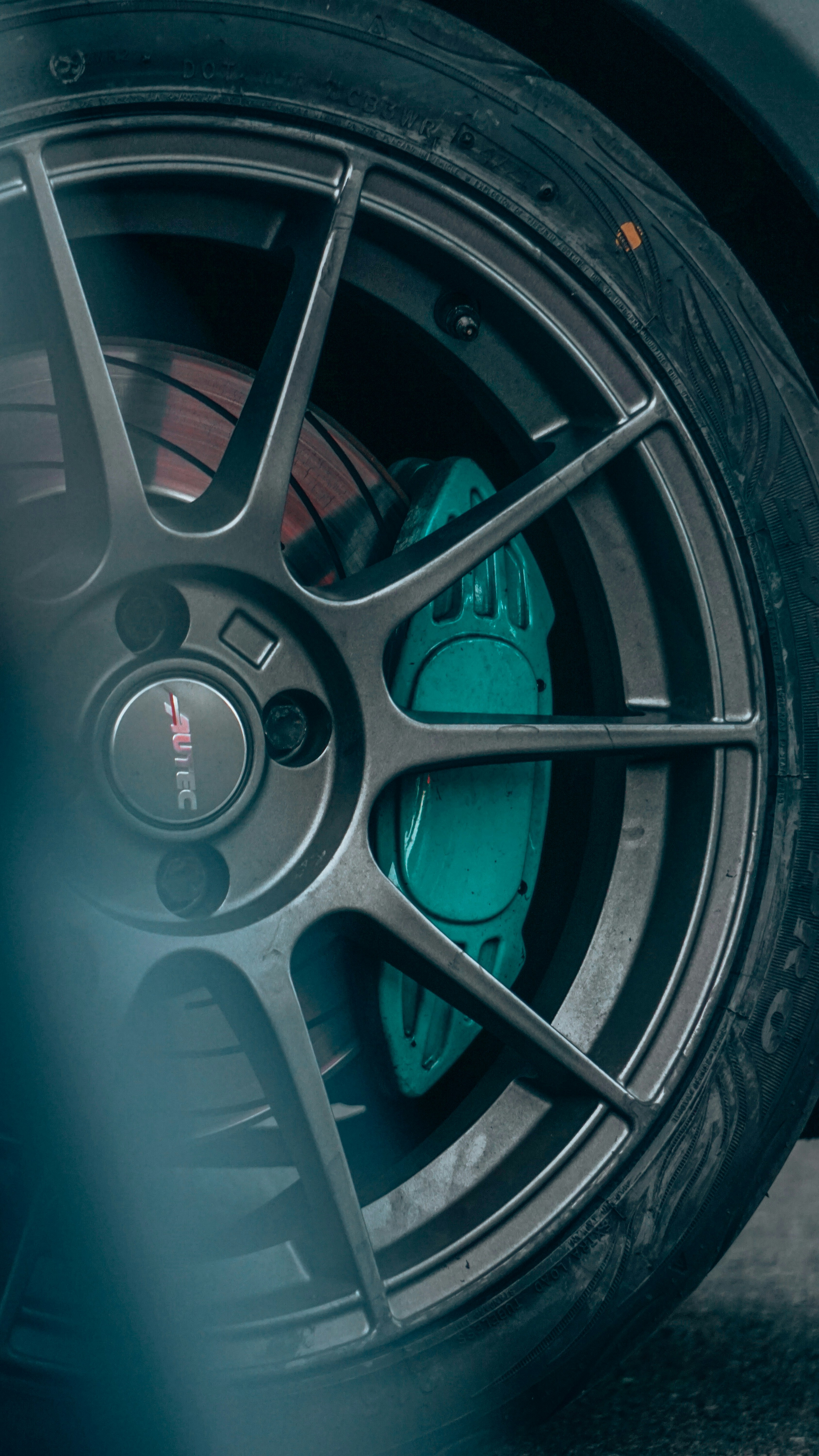 a close up of a car tire