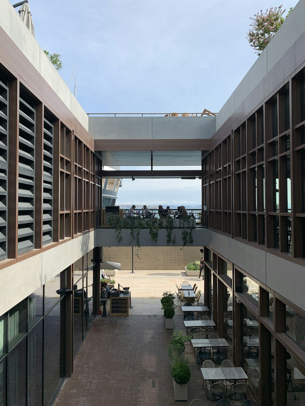 a courtyard between buildings