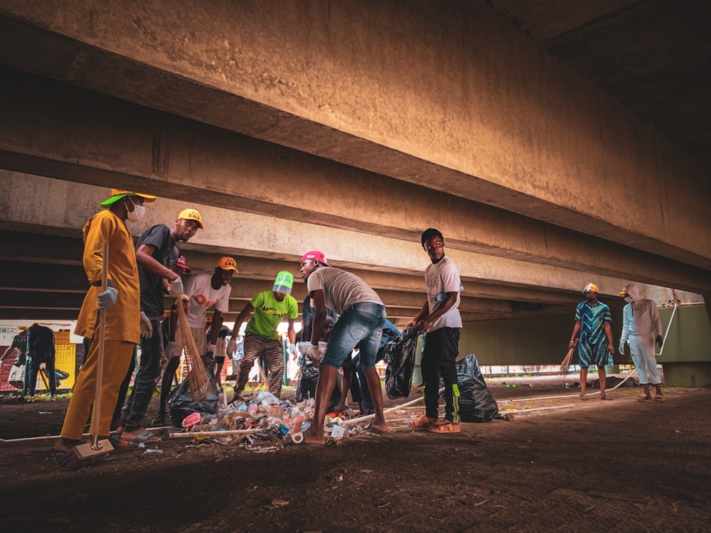 a group of people in a tunnel