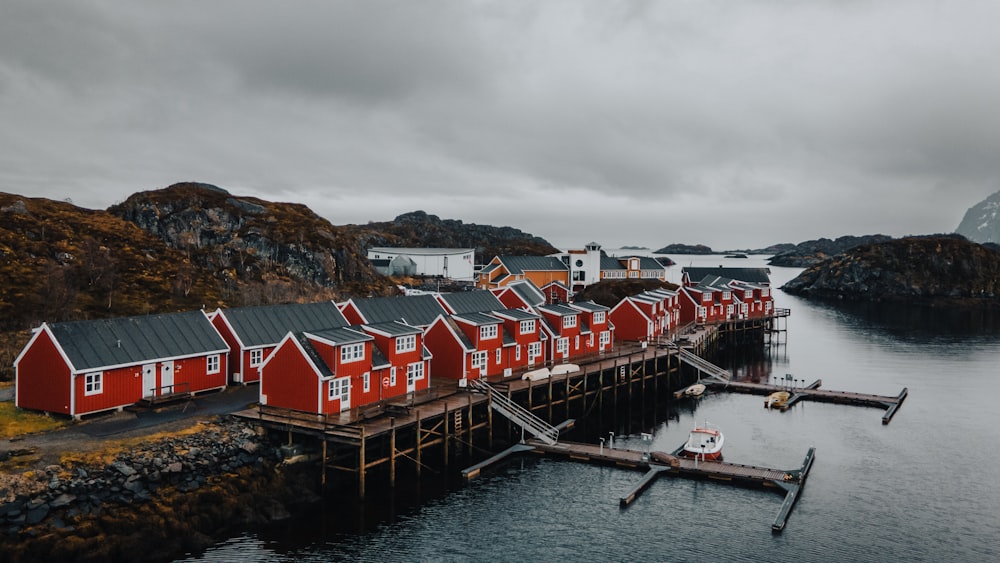 a group of buildings on a dock