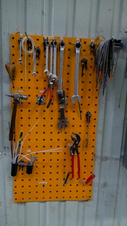 a wall with many tools on it