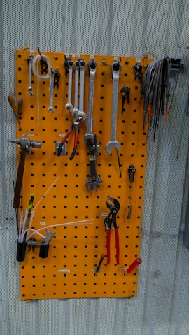 a wall with many tools on it