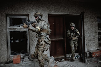 a couple of soldiers in a doorway