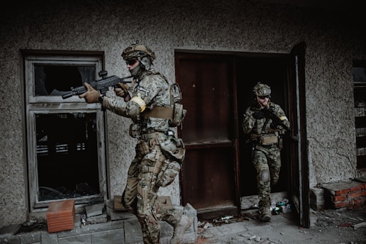 a couple of soldiers in a doorway