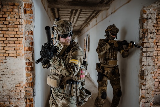 a few soldiers in a hallway