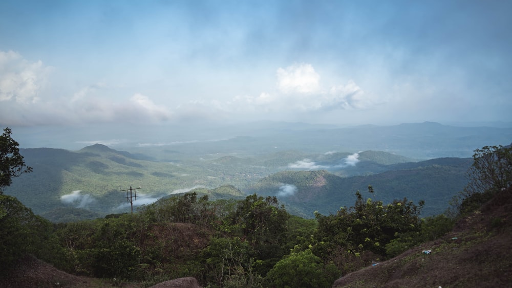 a landscape with trees and hills