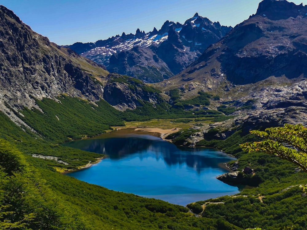 a lake surrounded by mountains