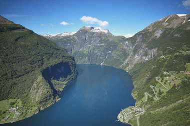 Geirangerfjord from above, Geiranger village at its head