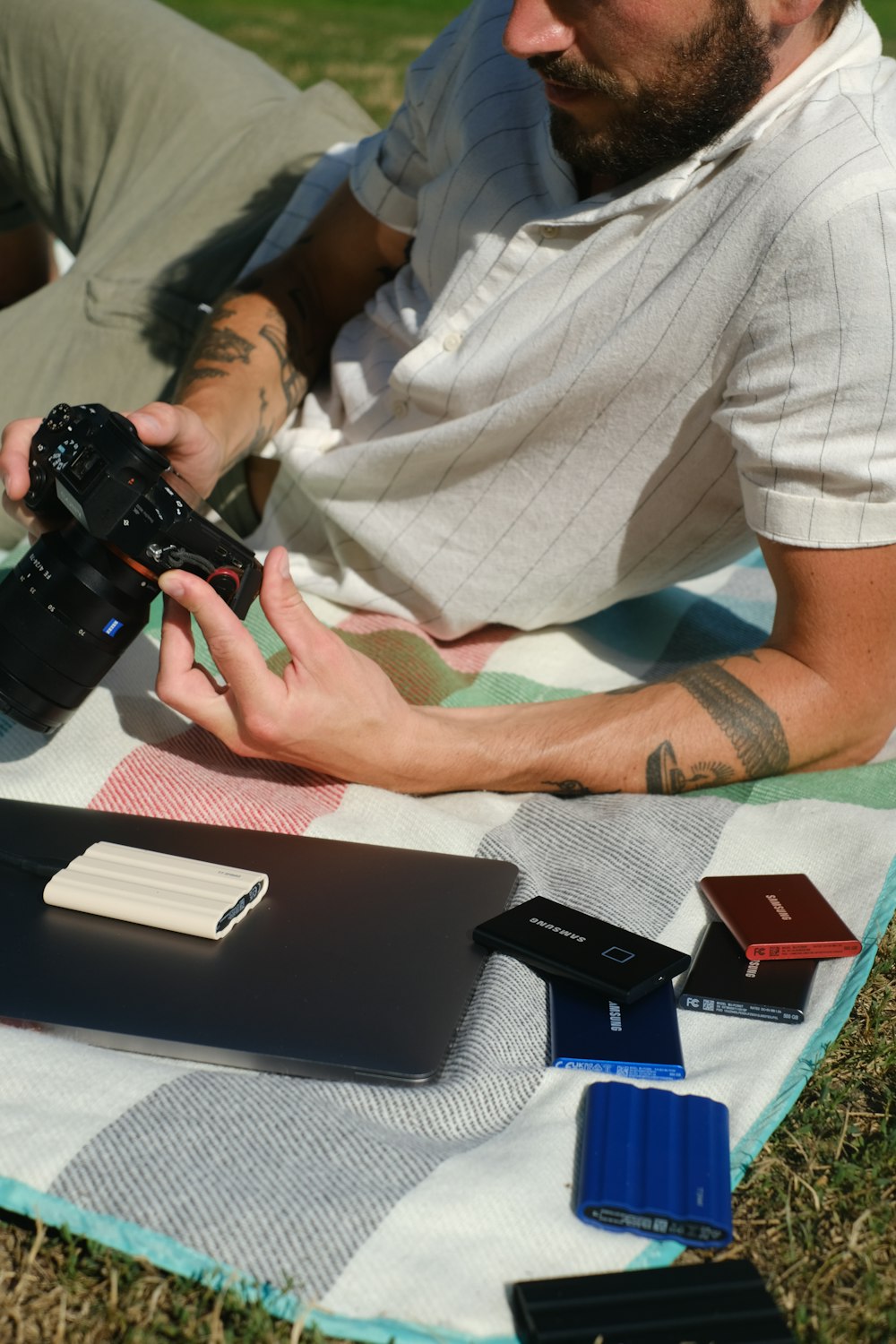 a man holding a camera