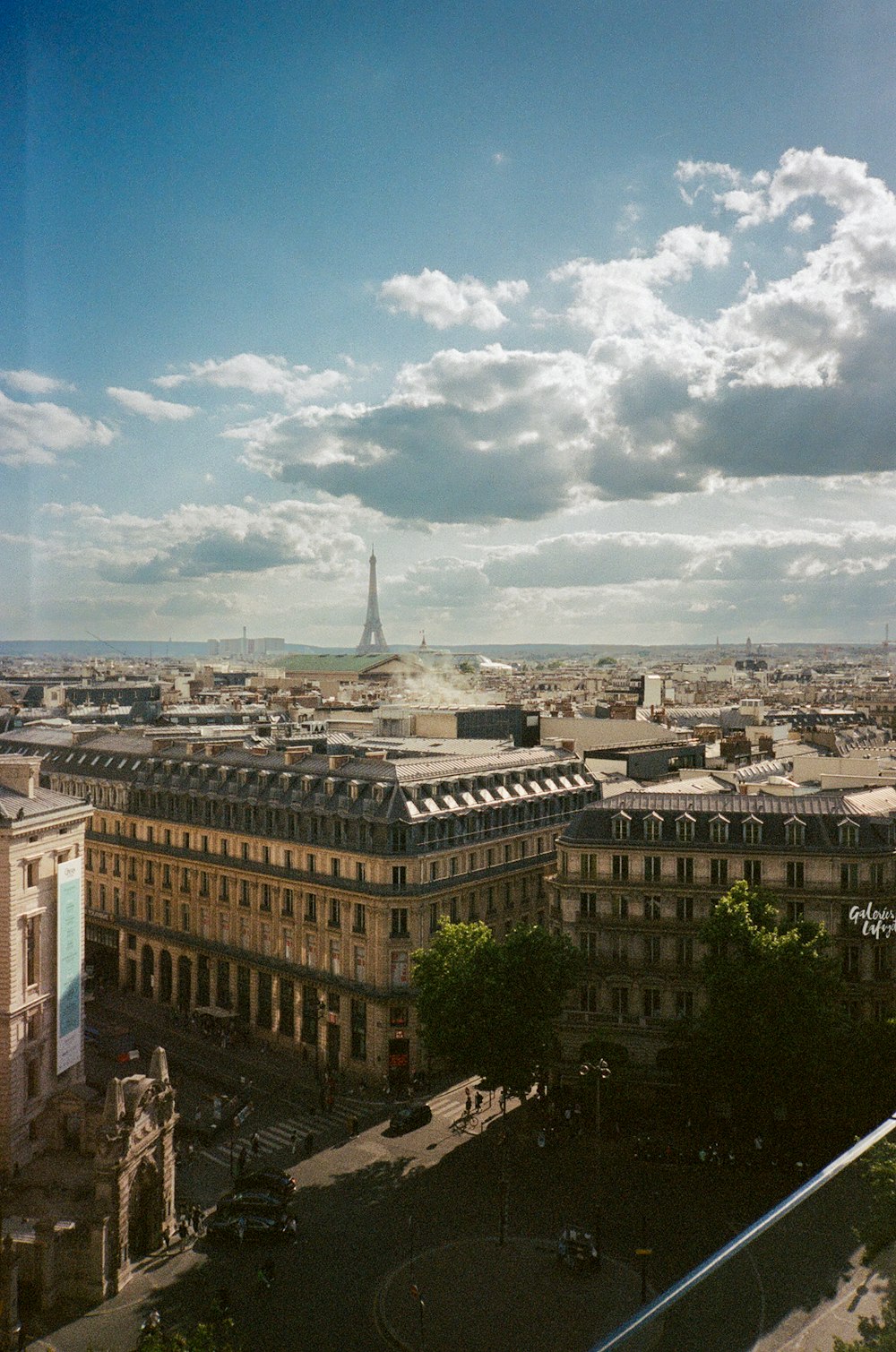 a city with a tower in the distance