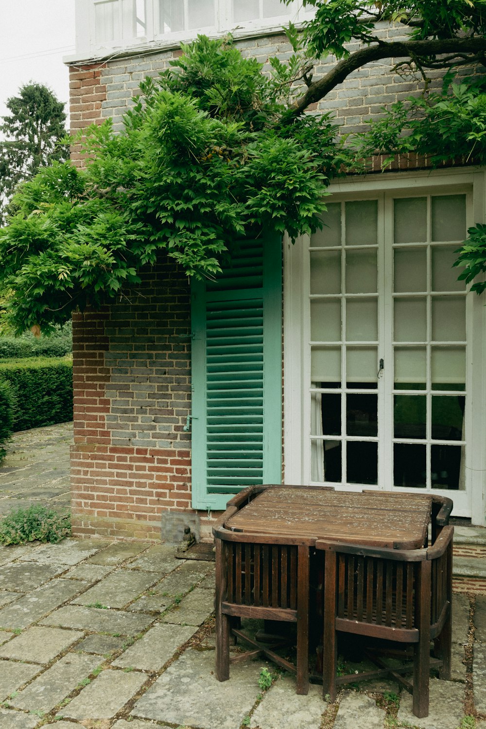 a table and chairs outside