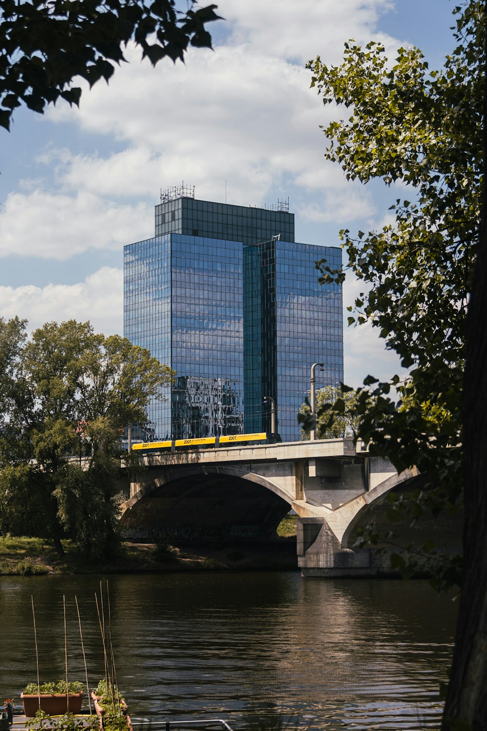 a train on a bridge