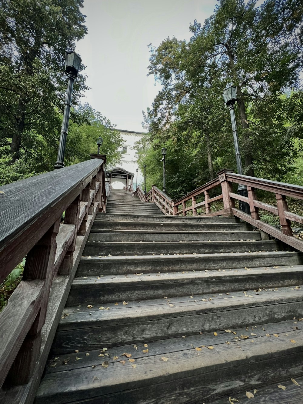 a set of stairs leading up to a bridge