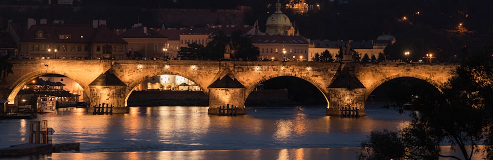 a bridge over a river with buildings on either side of it