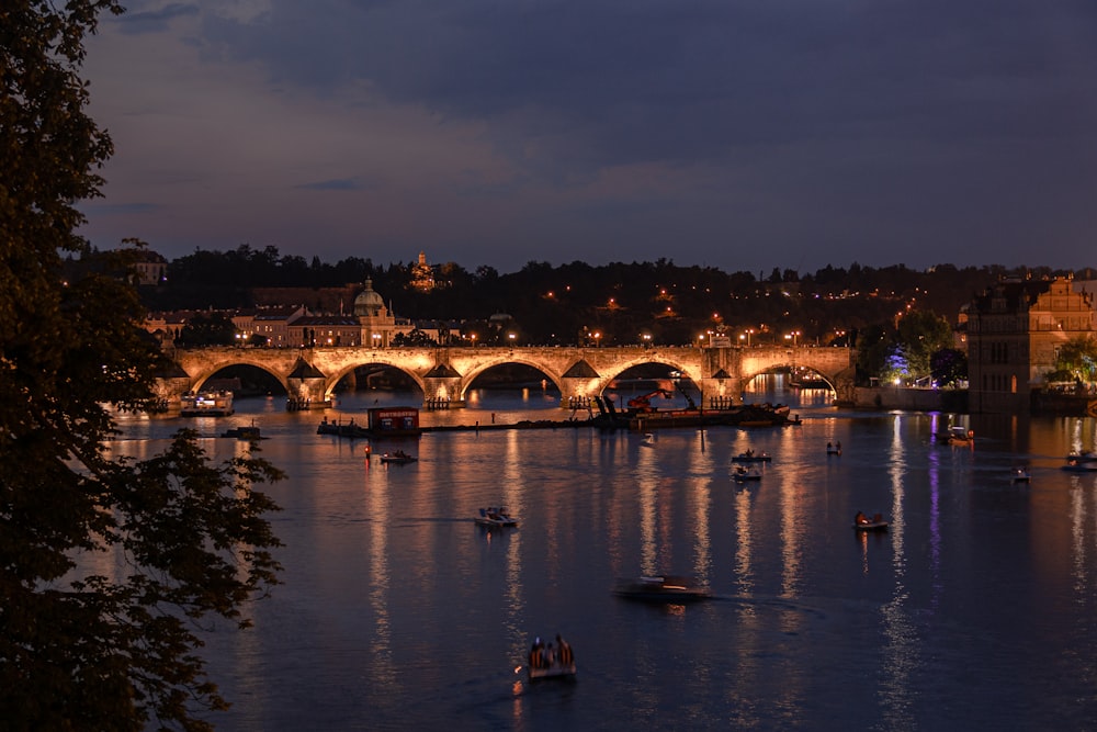 a bridge over a river with boats