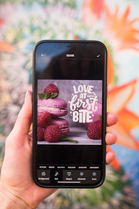 Smartphone showing a step-by-step process: sending a food photo, receiving a bot reply, and the finished video .mp4 ready to post.