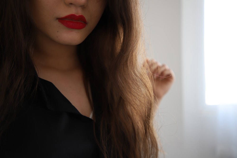 a woman with long hair