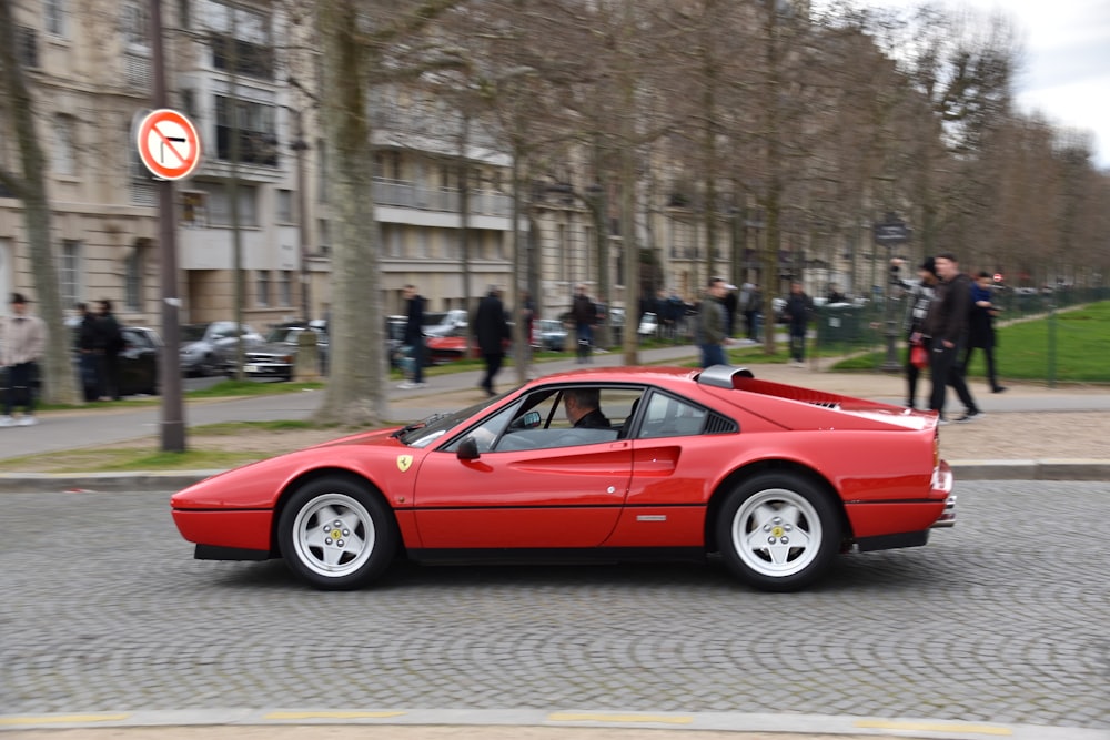 a red car on a road