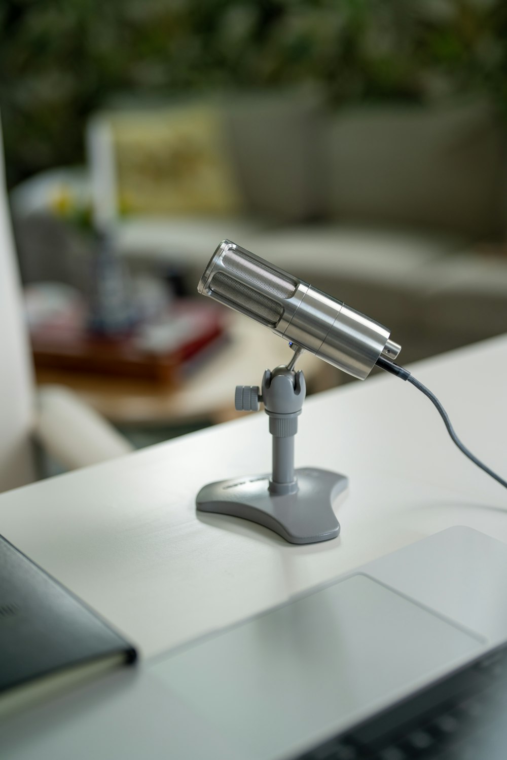 a microphone on a desk