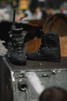 a pair of boots on top of a suitcase
