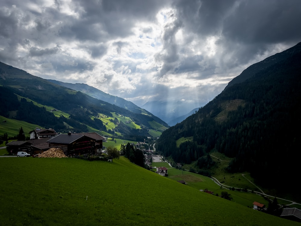 a small village in the valley between mountains