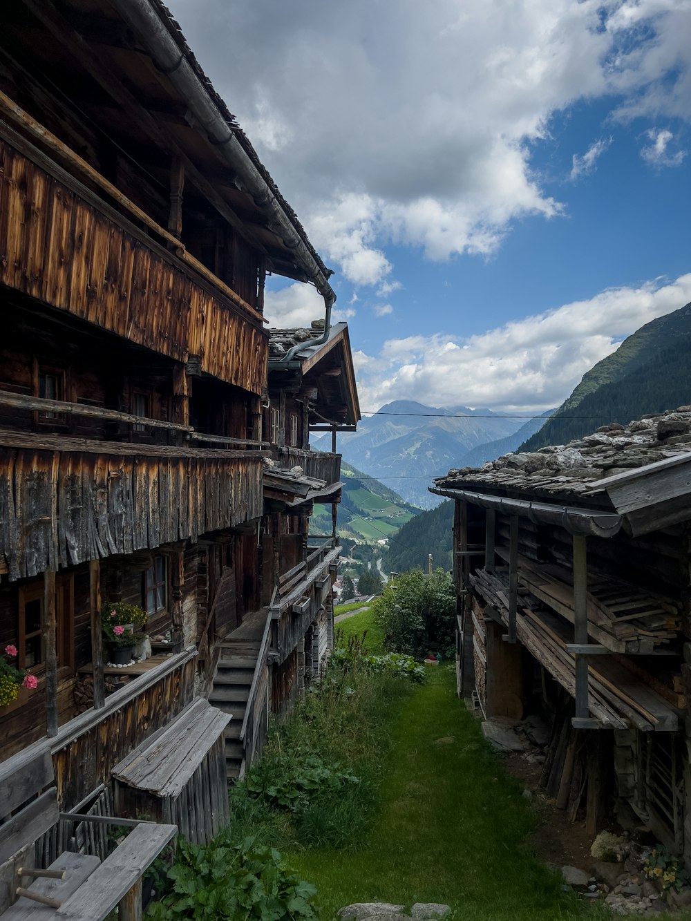 a row of wooden buildings