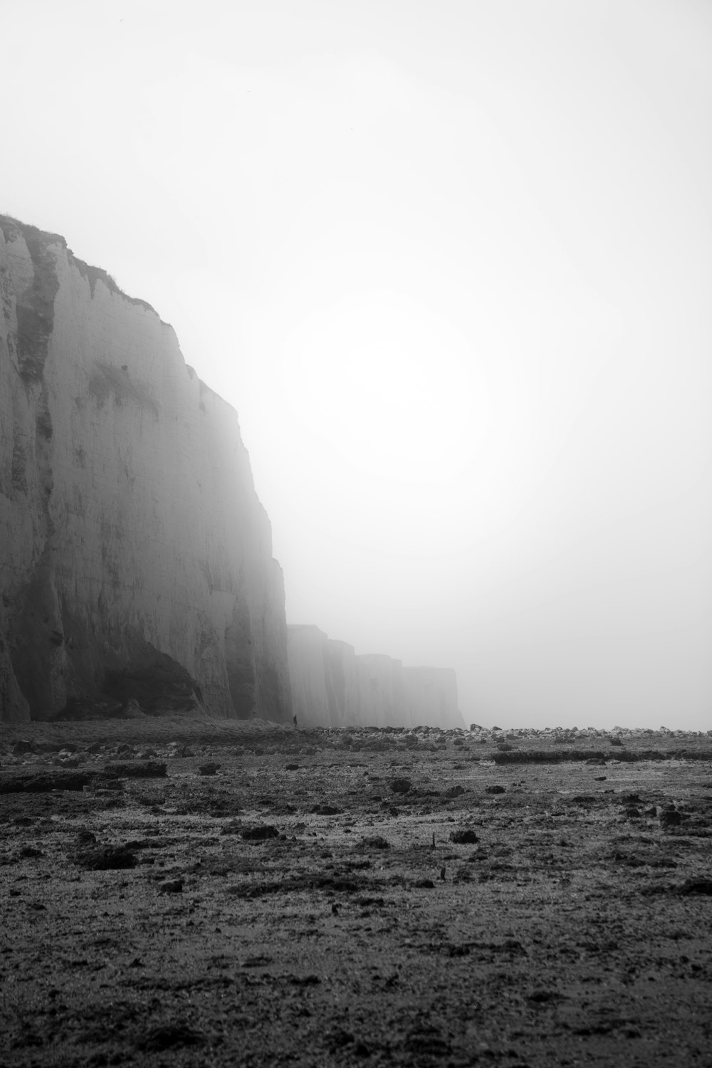 a rocky cliff with fog