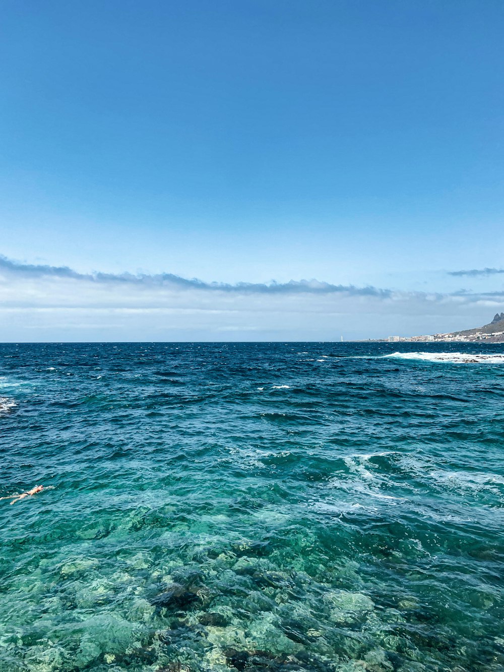 a body of water with a person swimming in it