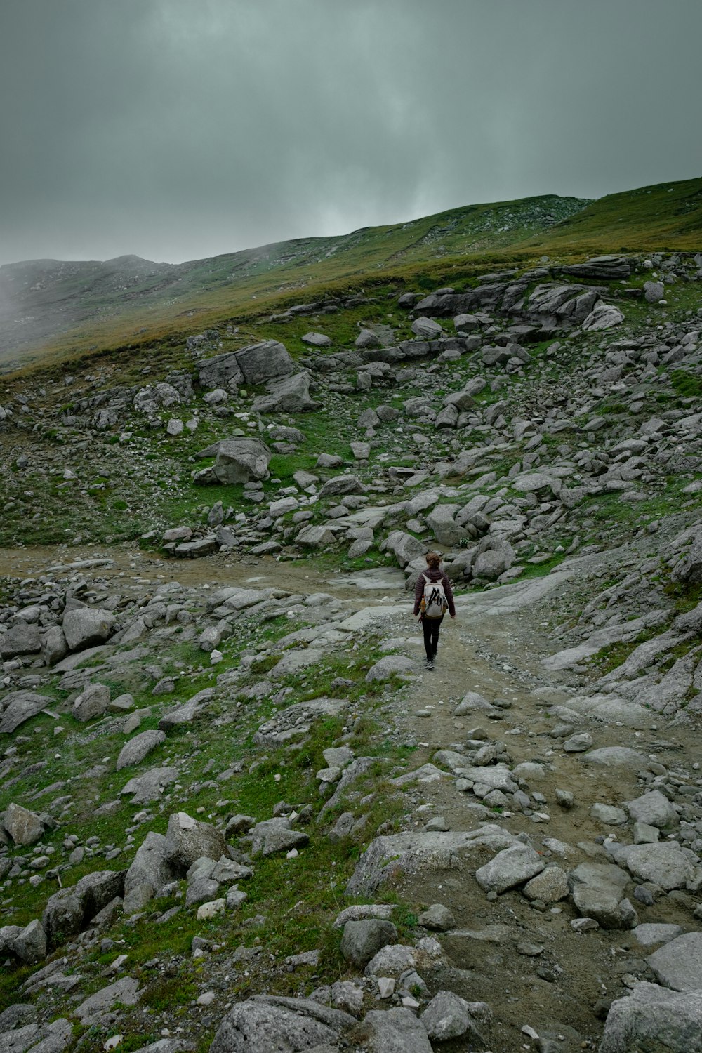 a person walking on a rocky path
