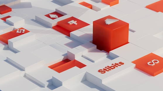 a group of red and white boxes