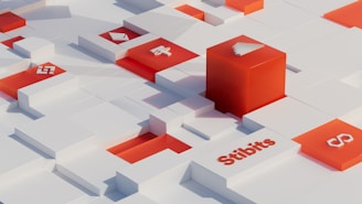a group of red and white boxes