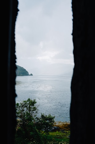 A serene landscape framed through the viewfinder of a classic medium format camera.