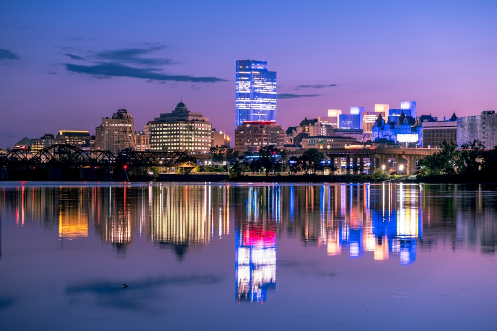 a city skyline at night