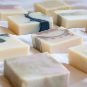a group of rustic soap.