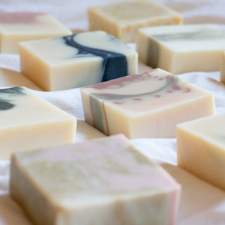 a group of rustic soap.