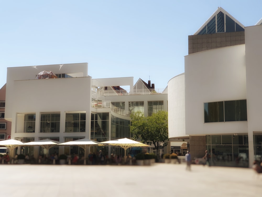 a group of people outside of a building