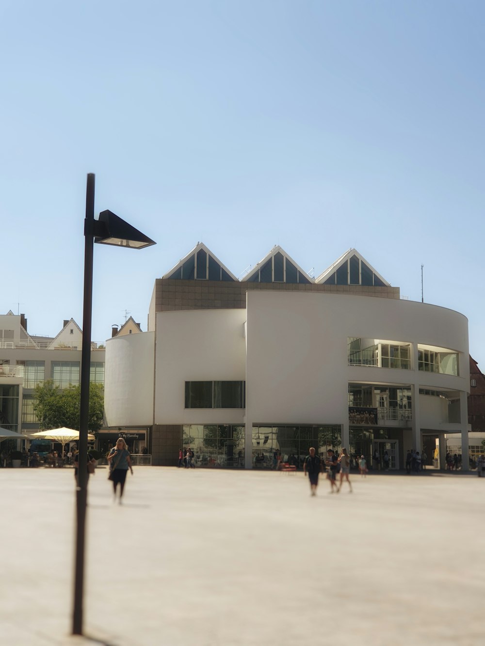 a building with a flag in front