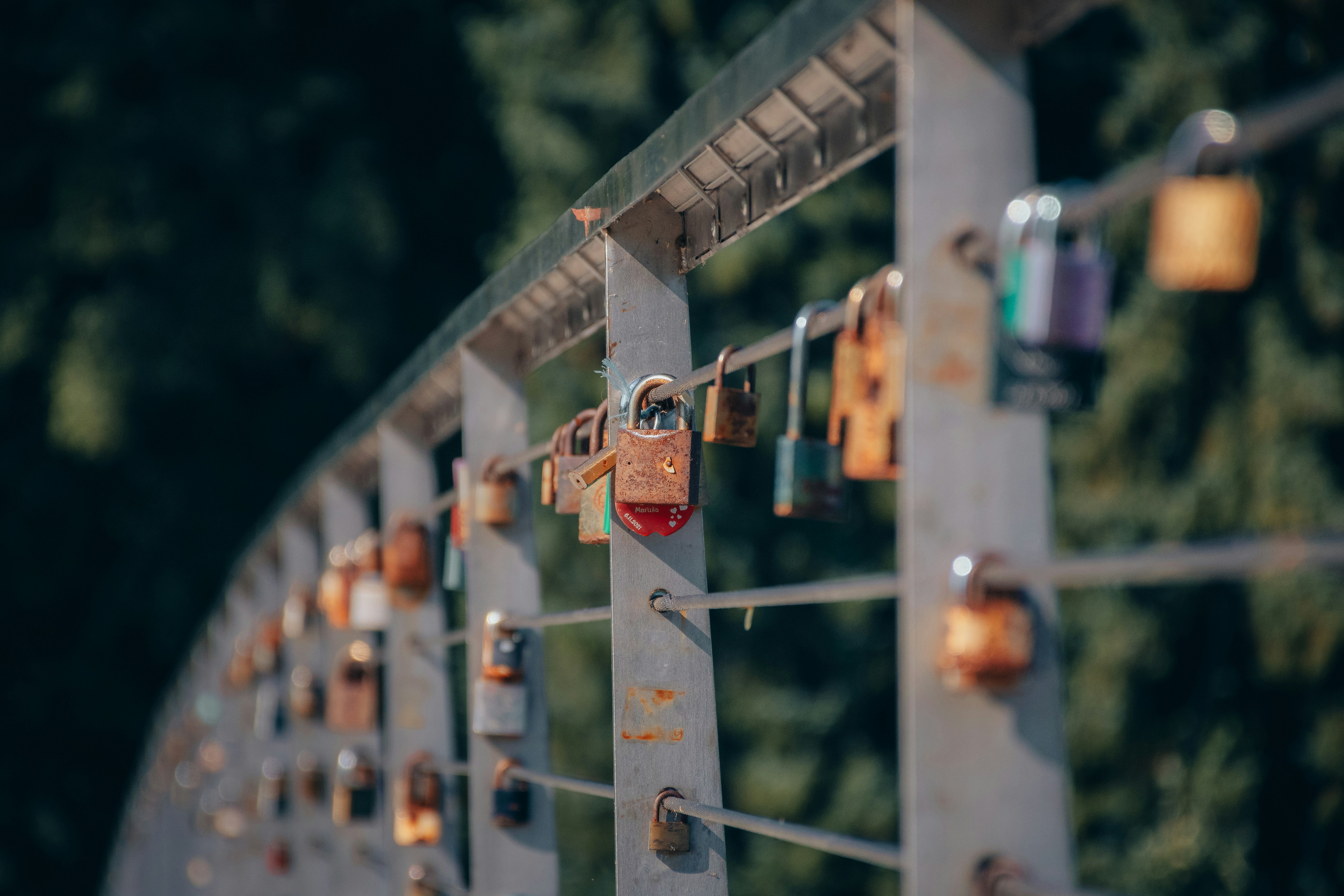 a group of locks on a bridge